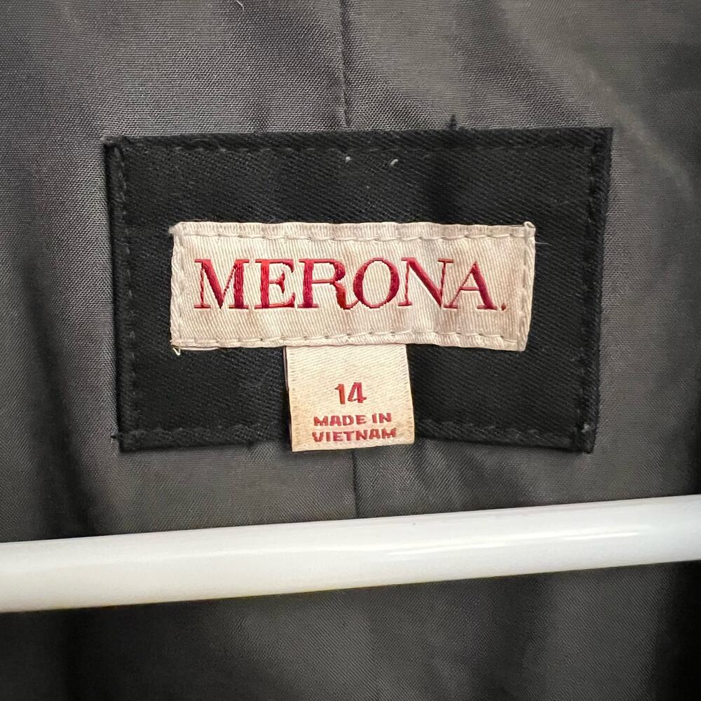 MERONA Black Button Up Blazer Striped Cuffs Size 14 - Picture 9 of 14